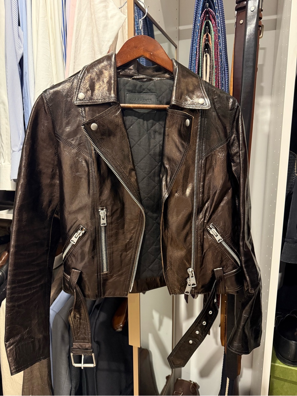 All Saints Leather Moto Jacket with Silver Hardware